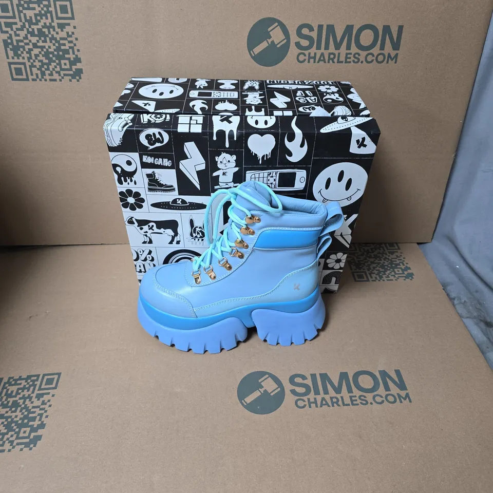 BOXED KOI CRYBABY BLUE VILUN PLATFORM BOOTS UK SIZE 4