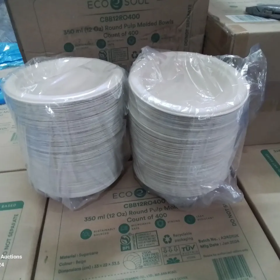 PALLET CONTAINING LARGE AMOUNT OF PULP MOULD 12OZ ROUND DISPOSABLE BOWLS