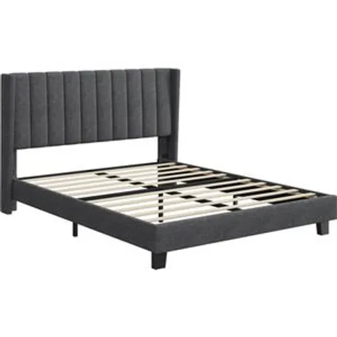 BOXED YAHEETECH UPHOLSTERED BED FRAME WITH CHANNEL TUFTED HEADBOARD - DARK GREY // SIZE: 5FT KING (2 BOXES) 