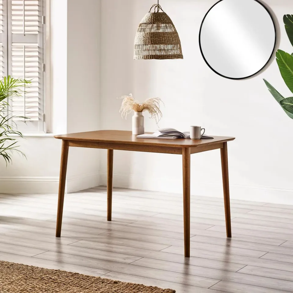BOXED LYNTON SMALL WALNUT EFFECT SOLID WOOD DINING TABLE 