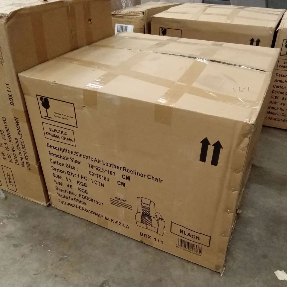 BOXED ELECTRIC AIR LEATHER RECLINER CHAIR - BLACK // SOFA PIECE (1 BOX)