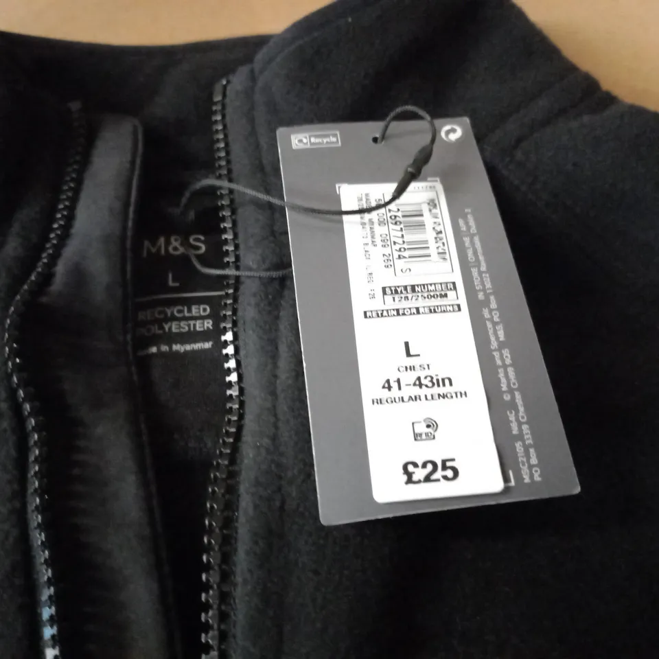 M&S ZIP THROUGH BLACK FLEECE - L