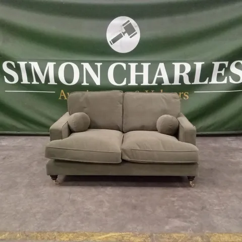 QUALITY DESIGNER ADDISON 2 SEATER KHAKI GREEN VELVET SOFA