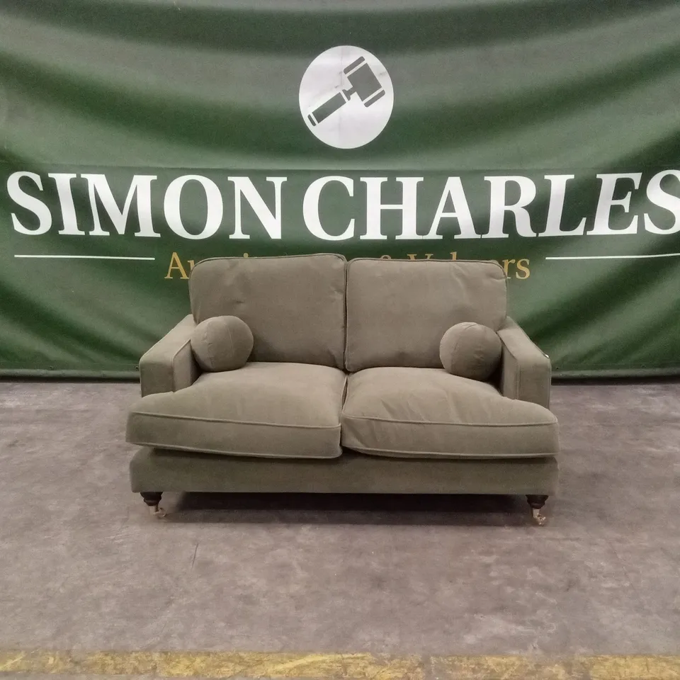 QUALITY DESIGNER ADDISON 2 SEATER KHAKI GREEN VELVET SOFA