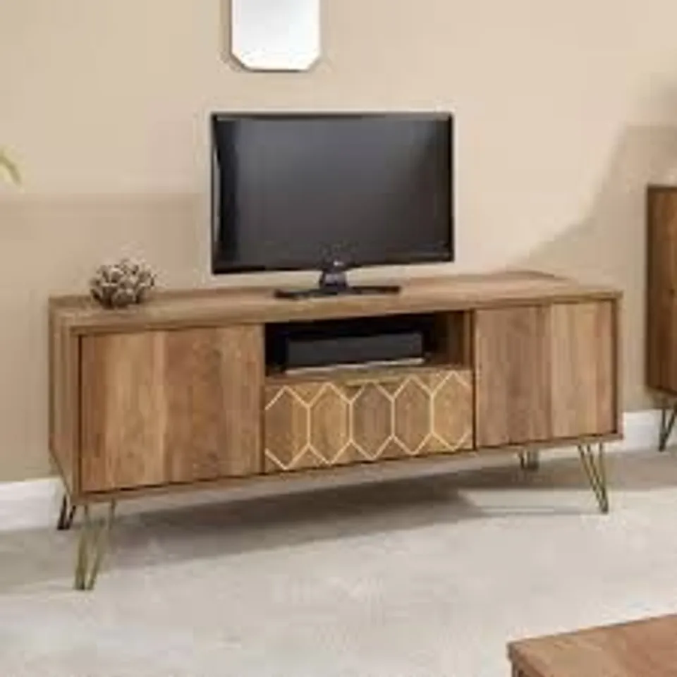 BOXED GFW ORLEANS 2 DOOR SINGLE DRAWER MANGO YELLOW TV STAND (1 BOX)