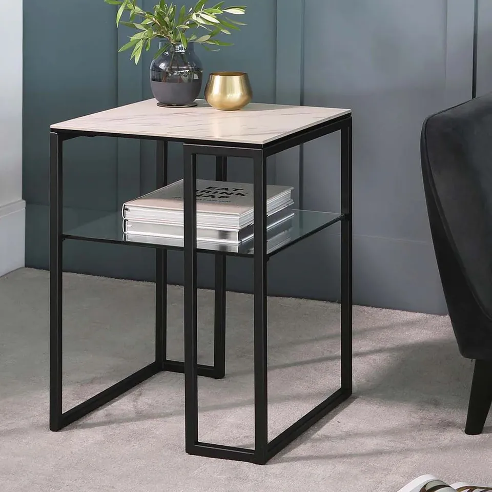 BOXED DANETTI GEORGIA WHITE MARBLED CERAMIC SIDE TABLE