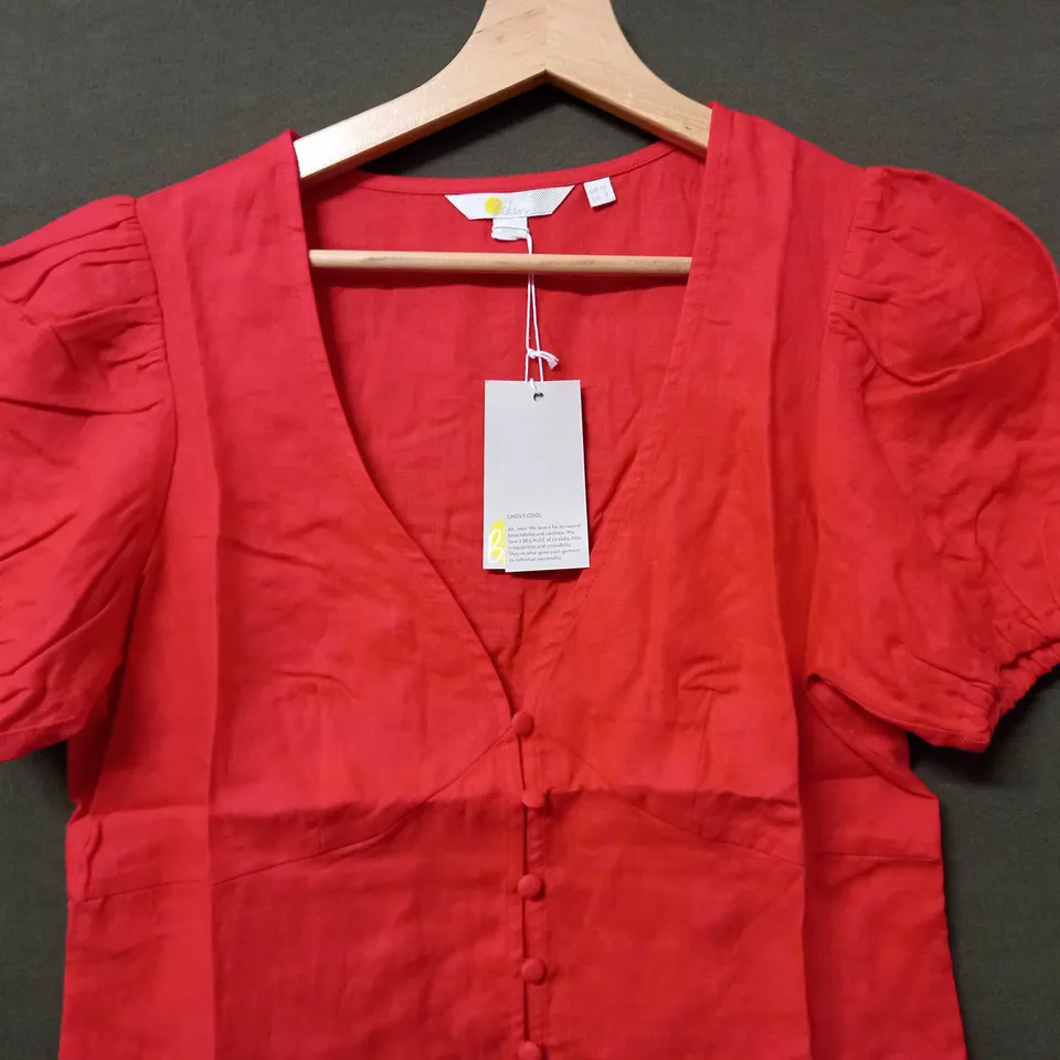 BODEN BUTTON PUFFY SLEEVE TOP IN RED - UK 12
