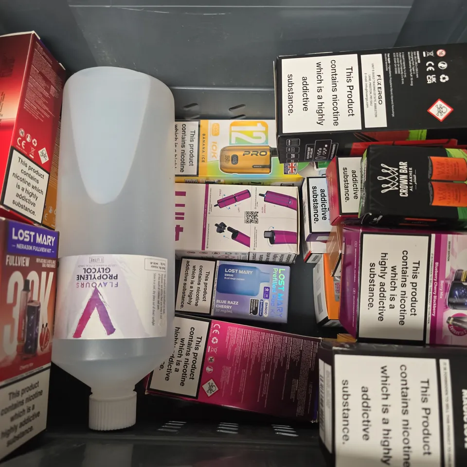 APPROXIMATELY 20 ASSORTED E-CIGARETTE PRODUCTS TO INCLUDE BRANDS SUCH AS V FLAVOURS, CROWN BAR, LOST MARY, ETC - COLLECTION ONLY