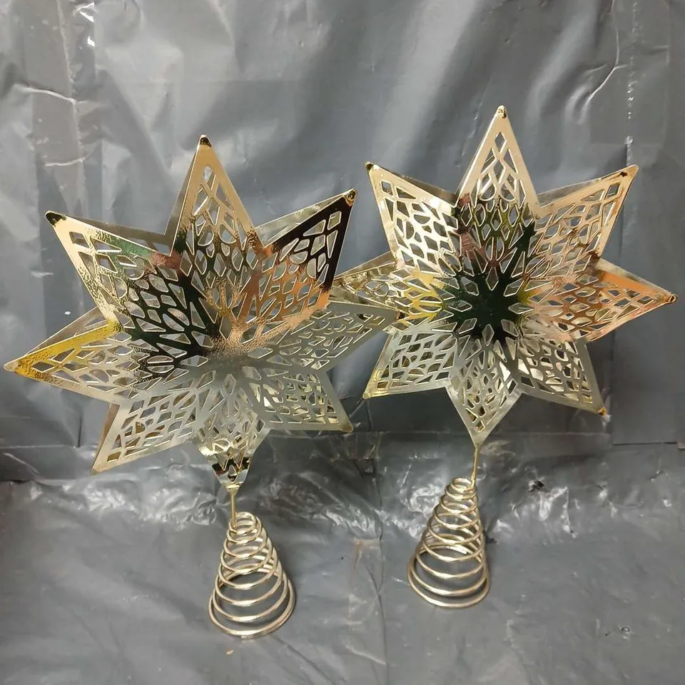 BOXED PACK OF 2 GOLD STAR CHRISTMAS TREE TOPPERS