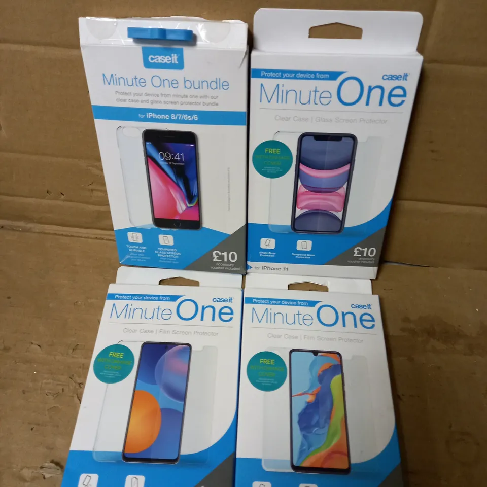 LOT OF MINUTE ONE ITEMS INCLUDING 1 BUNDLE FOR IPHONE 8/7/6S/6, 1 CLEAR CASE FOR IPHONE 11, 2 CLEAR CASES FOR HUAWEI P30 LITE
