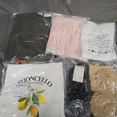 APPROXIMATELY 35 ASSORTED CLOTHING ITEMS IN VARIOUS SIZES, STYLES & COLOURS TO INCLUDE T-SHIRTS, SOCKS, DRESSES, ETC - COLLECTION ONLY