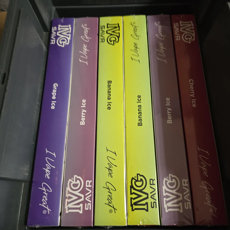 TOTE OF APPROXIMATELY 10 SEALED PACKS OF IVG SAVR ECIGARETTES VARIOUS FLAVOURS
