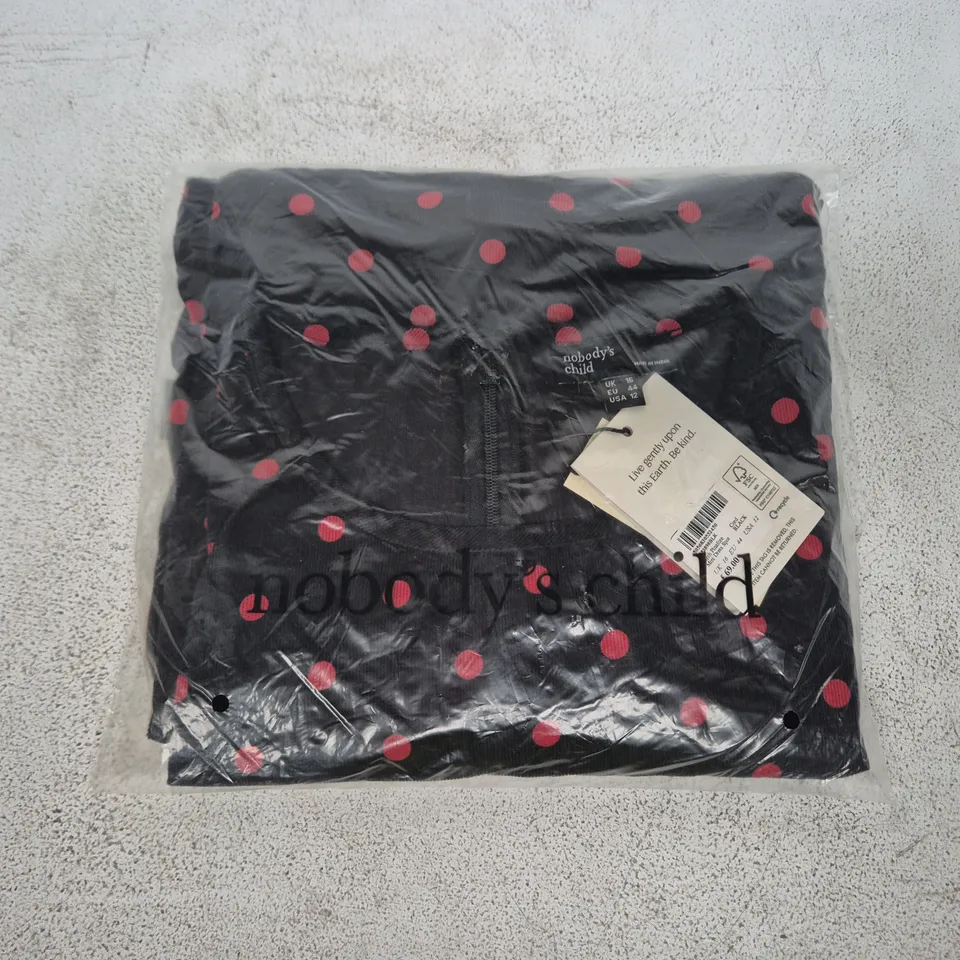 BAGGED NOBODY'S CHILD BIRCH PINAFORE MINI DRESS IN BLACK W. RED SPOTS SIZE UK 16