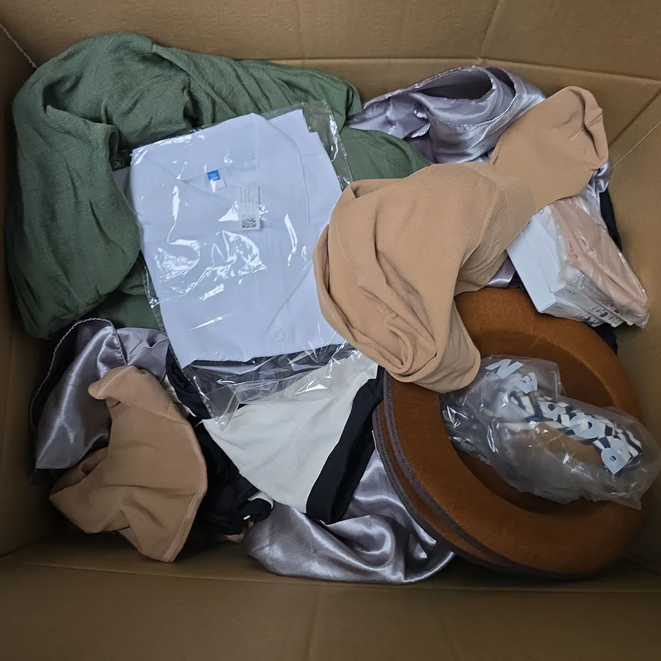 APPROXIMATELY 35 ASSORTED CLOTHING ITEMS IN VARIOUS SIZES, STYLES & COLOURS TO INCLUDE DRESSES, HATS, TOPS, ETC - COLLECTION ONLY