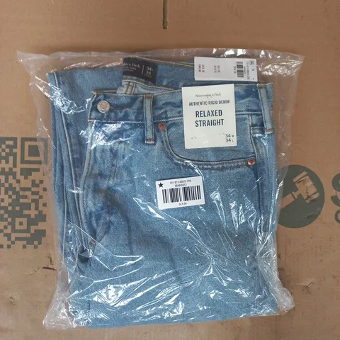BAGGED ABERCROMBIE & FITCH RELAXED STRAIGHT JEANS IN BLUE SIZE 34/34