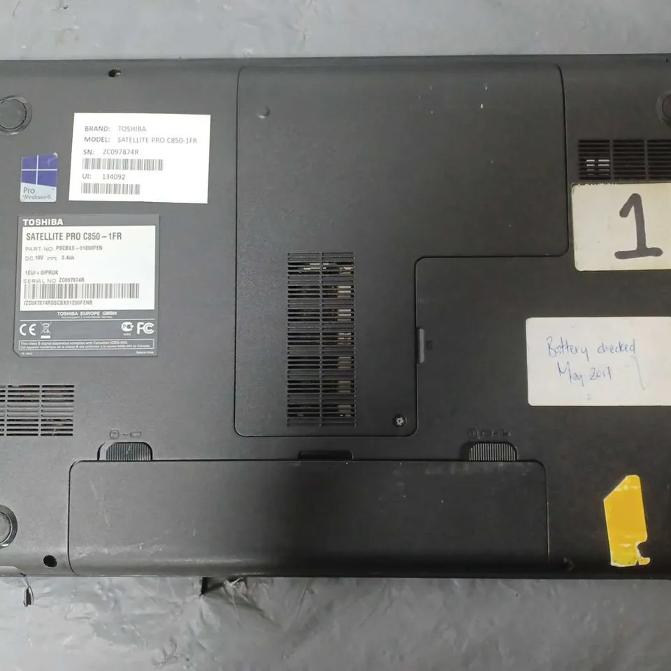 TOSHIBA SATELLITE PRO C850-1FR	15 INCH	I3-2312M 2.10GHZ