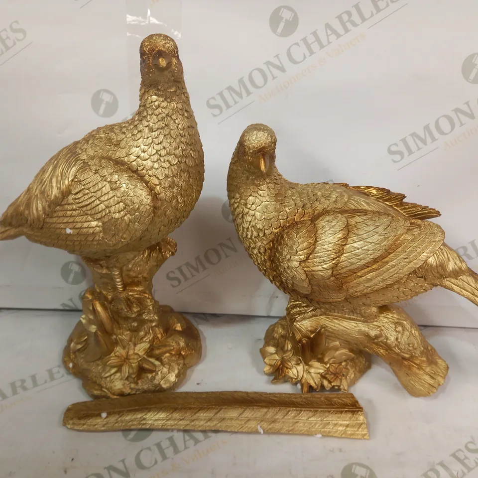 BOXED ALISON CORK SET OF 2 RESIN PEACOCKS - GOLD