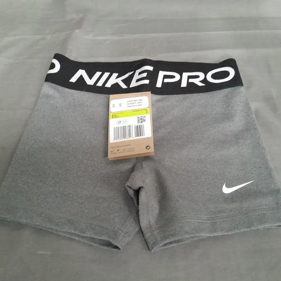 NIKE PRO LIGHT GREY SHORTS - KIDS SIZE SMALL