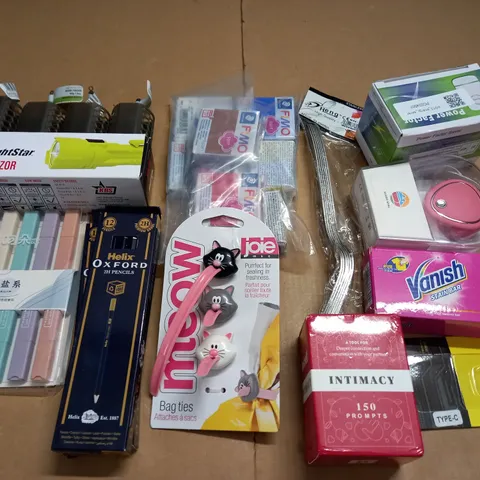 LOT OF ASSORTED HOUSEHOLD ITEMS TO INCLUDE RIVER FEEDERS, PASTEL AMRKERS AND INTIMACY CARDS