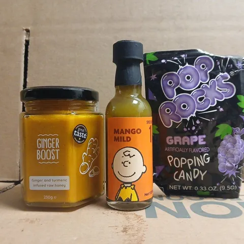 APPROXIMATELY 10 ASSORTED FOOD AND DRINK ITEMS TO INCLUDE POP ROCKS, GINGER BOOST, ETC