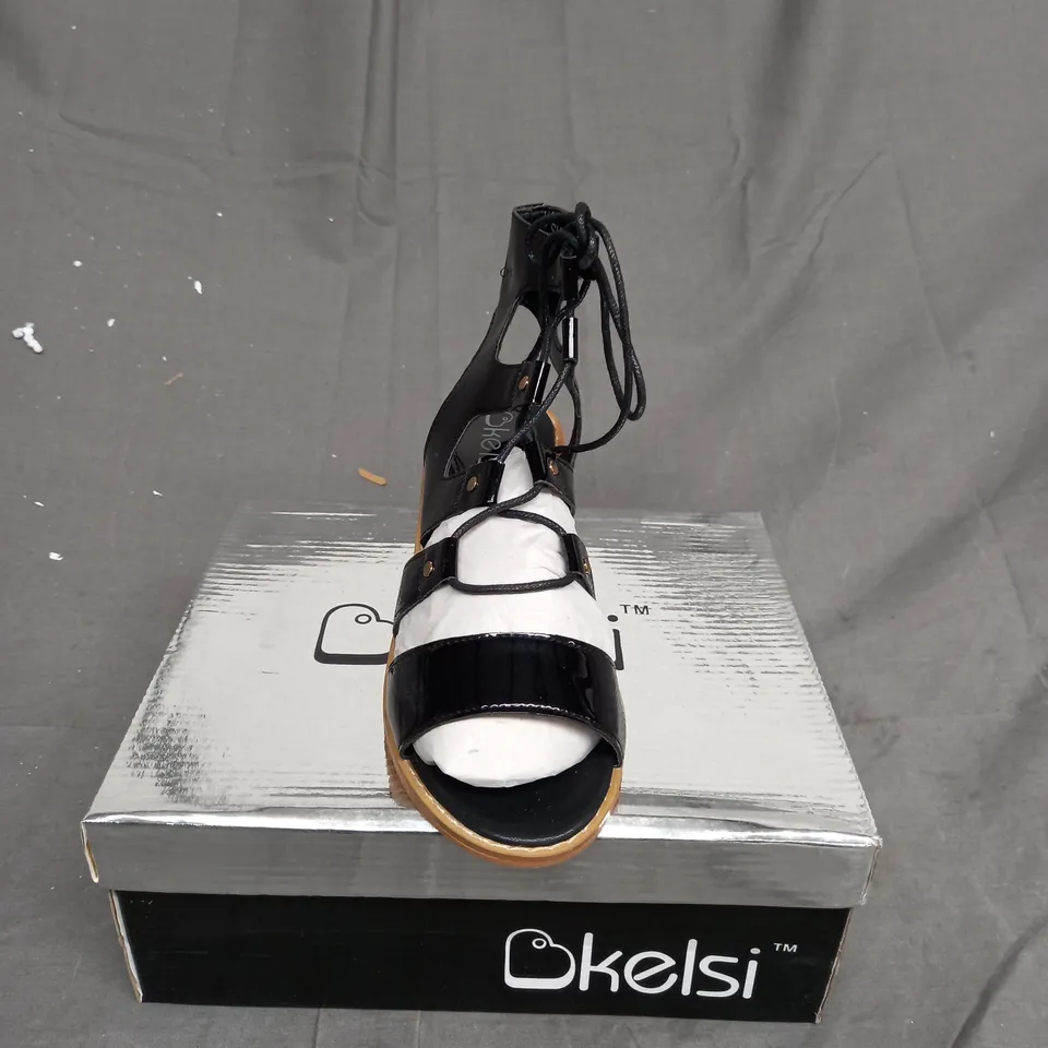 BOX OF APPROXIMATELY 12 BOXED KELSI WEDGED SANDAL SHOES IN VARIOUS SIZES