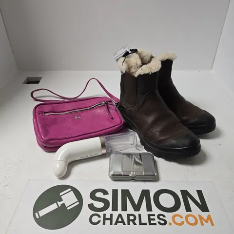 APPROXIMATELY 20 ASSORTED HOUSEHOLD PRODUCTS TO INCLUDE CLOTHING, MIRROR CASE, HANDBAG ETC 
