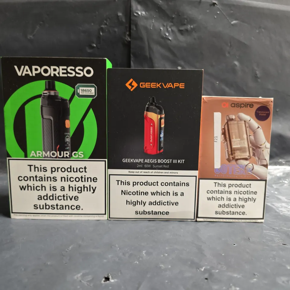 BOX OF APPROXIMATELY 15 ASSORTED E-CIGARETTE AND VAPING PRODUCTS TO INCLUDE VAPORESSO, ASPIRE, GEEKVAPE, ETC - COLLECTION ONLY