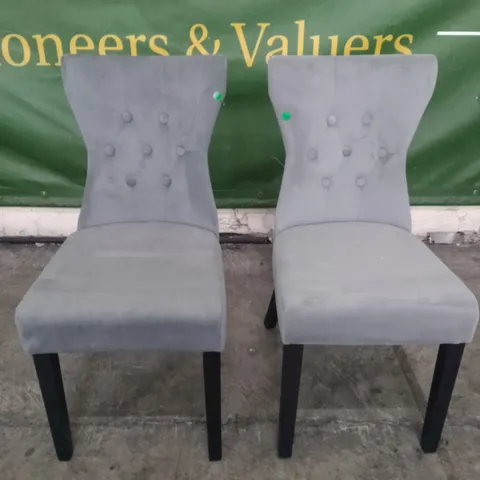 SET OF 2 NEW KENSINGTON GREY VELVET BUTTON BACK DINING CHAIR (BLACK LEG)