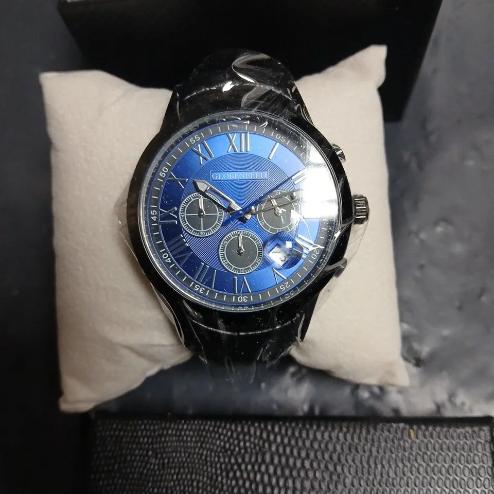 GLOBENFELD CHRONOGRAPH WATCH – BLUE DIAL, LEATHER STRAP