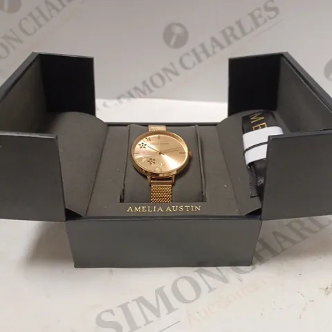 AMELIA AUSTIN SMALL FLOWER DETAILED ROSE GOLD WATCH BOXED