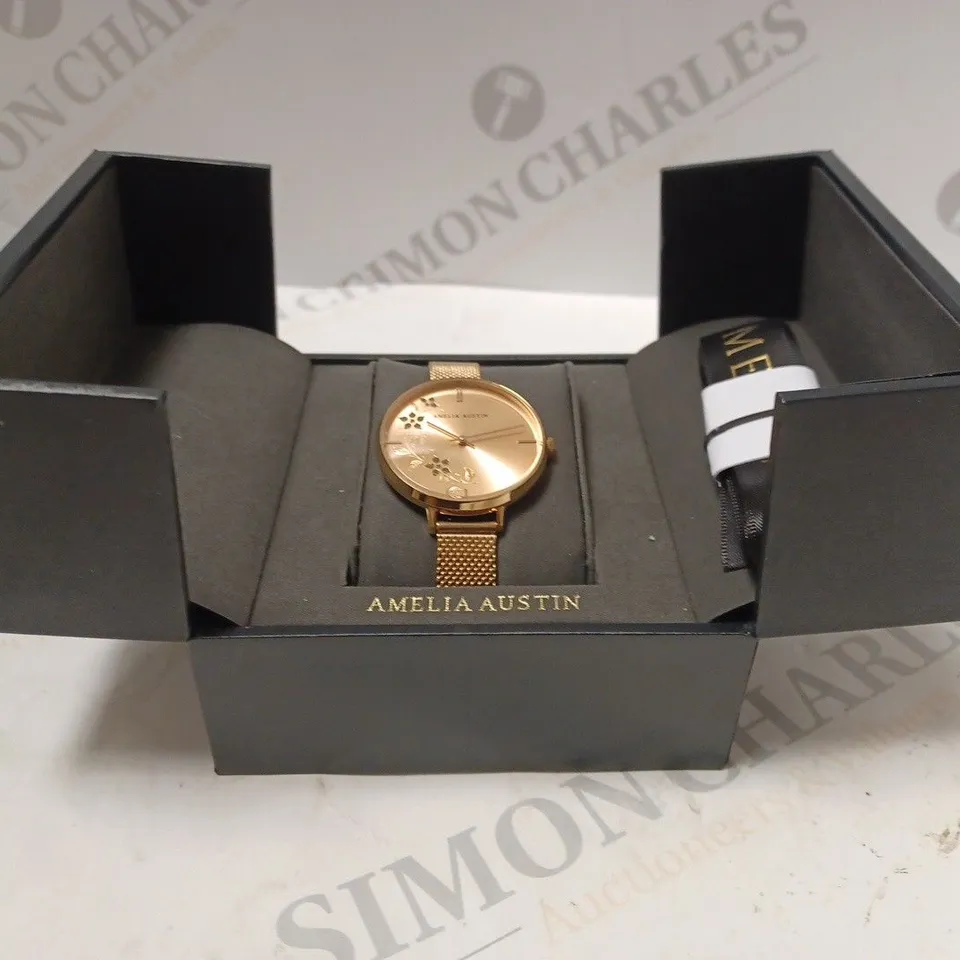 AMELIA AUSTIN SMALL FLOWER DETAILED ROSE GOLD WATCH BOXED 