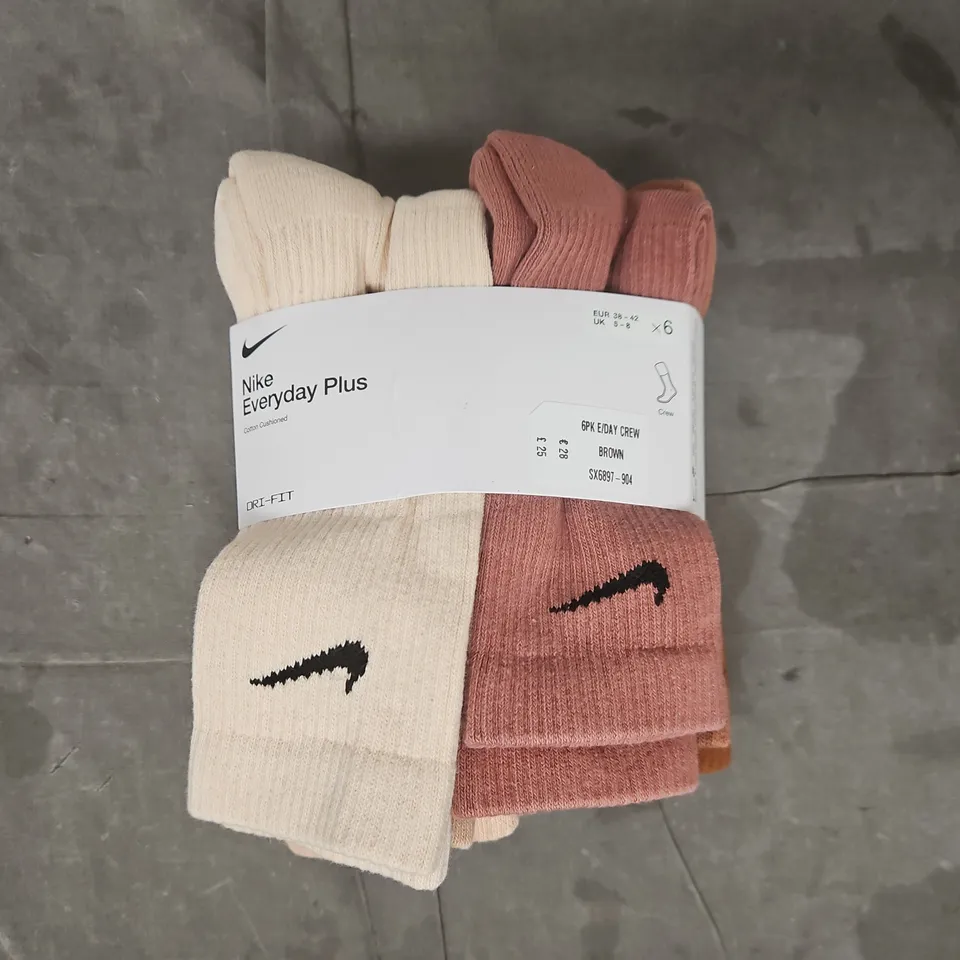 NIKE EVERYDAY PLUS COTTON CUSHIONED SOCKS (6-PACK) IN VARIOUS COLOURS SIZE UK 5-8