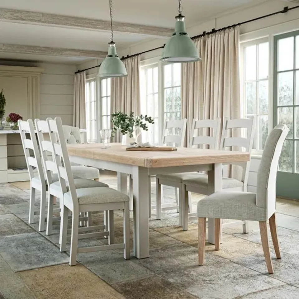 BOXED SALCOMBE 6-8 SEATER CROSS LEG EXTENDABLE DINING TABLE (2 BOXES)