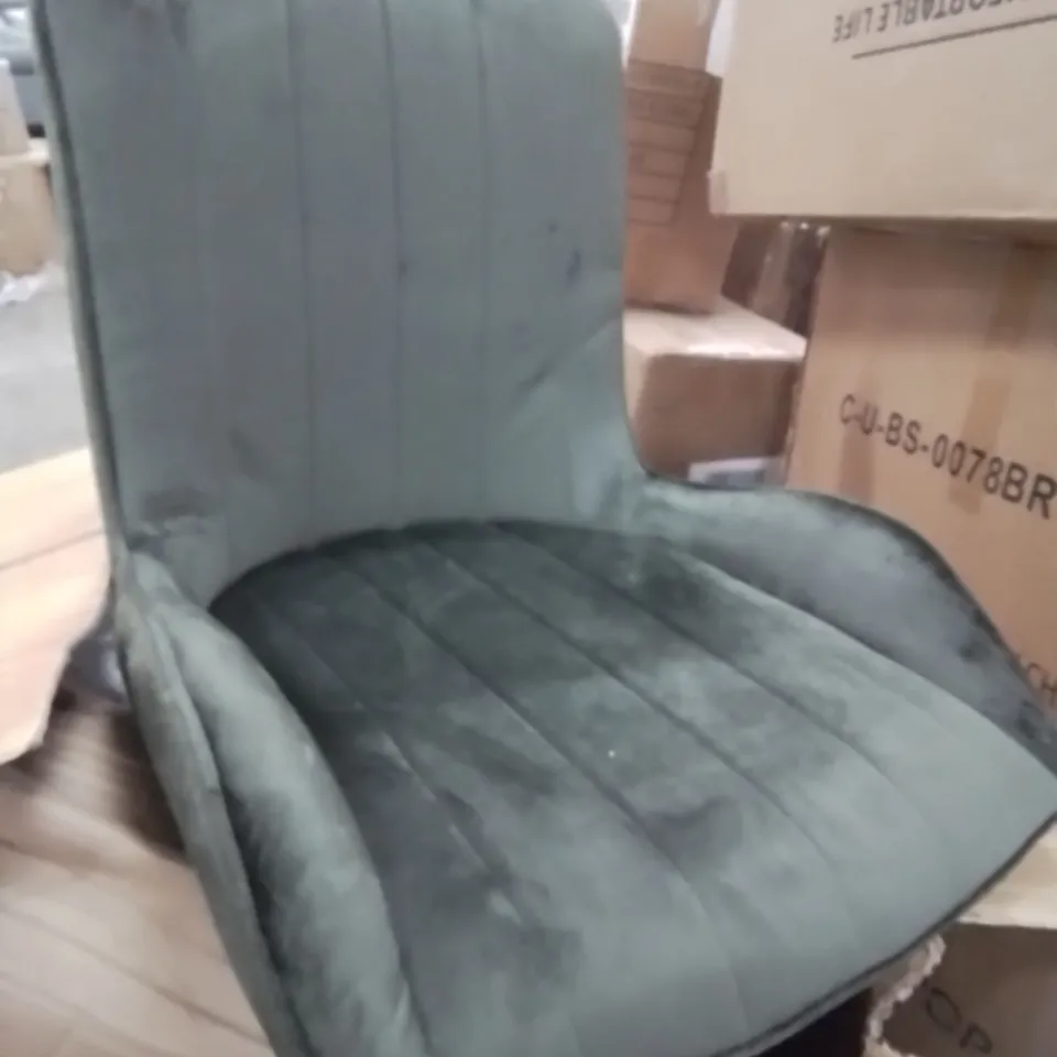 BOXED PAIR GREEN VELVET DINING CHAIRS