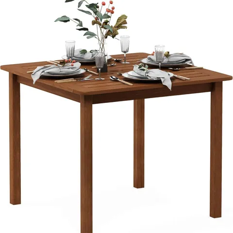 BOXED FURINNO TIOMAN PATIO TABLE, BERMUDA SQUARE OUTDOOR SIDE TABLE, COFFEE TABLE IN TEAK OIL, FOR PATIO, GARDEN, PORCH, NATURAL