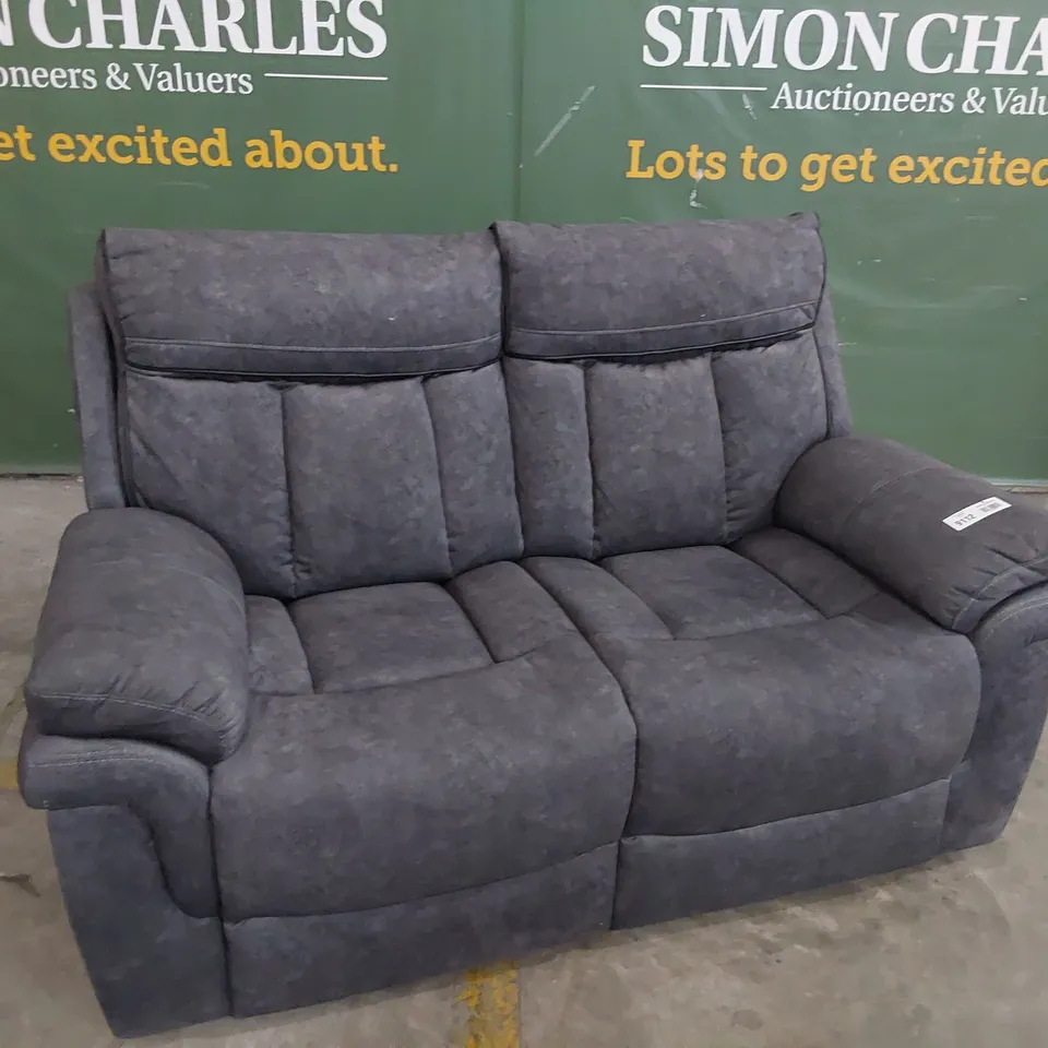 DESIGNER POWER RECLINING TWO SEATER SOFA CHARCOAL FABRIC 