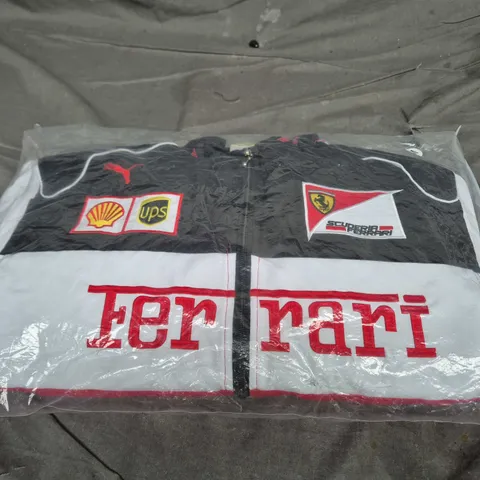 FERRARI-BRANDED ZIP-UP JACKET WITH SHELL & UPS PATCHES – MEN'S CLOTHING SIZE M