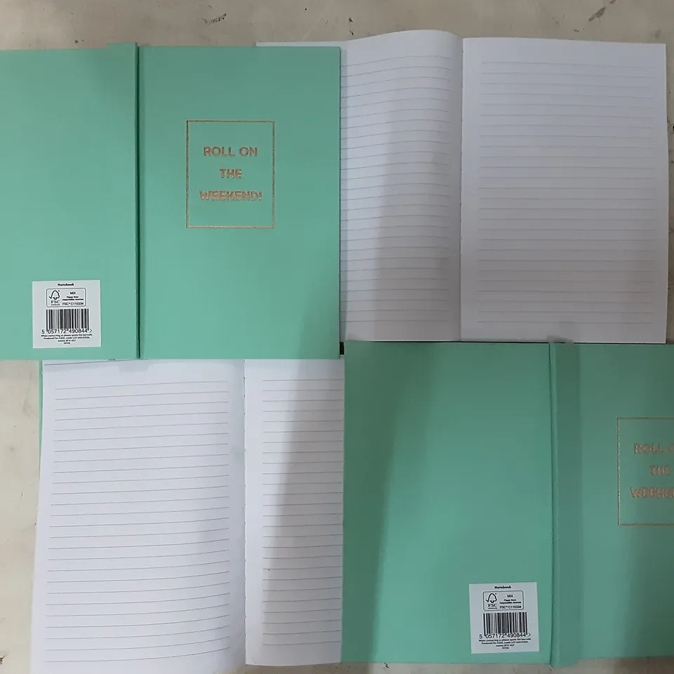 BRAND NEW BOXED A5 'ROLL ON THE WEEKEND ' NOTEBOOKS , PACK OF 8