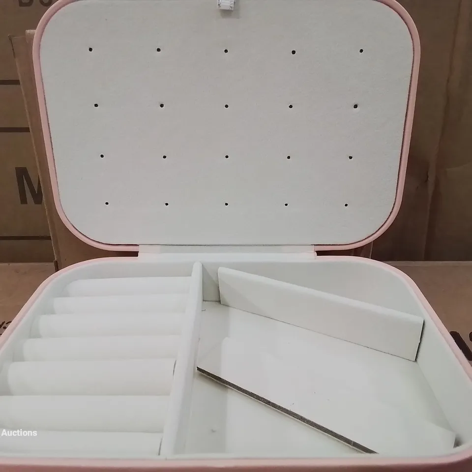 BOX OF APPROXIMATELY 30 UNBRANDED PINK JEWELLERY STORAGE BOXES 