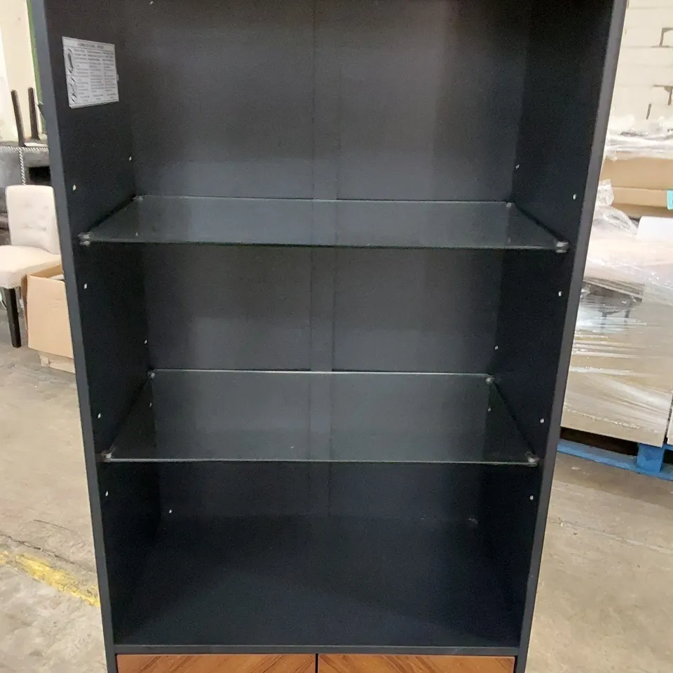 WALKER EDISON HUTCH UNIT IN SOLID BLACK/WALNUT