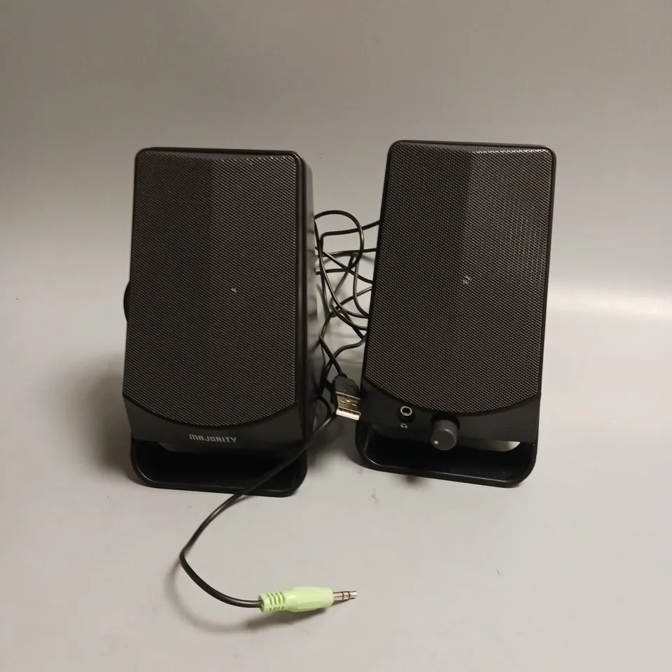 BOXED PAIR OF MAJORITY DESKTOP SPEAKERS IN BLACK