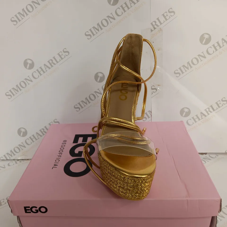 BOXED EGO THEODORE GOLD PLATFORM HEEL - UK 5