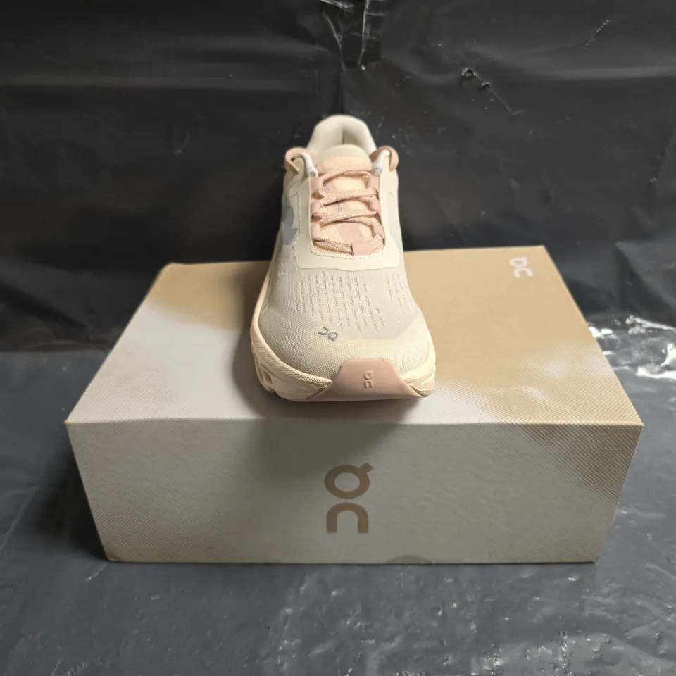 BOXED PAIR OF ON CLOUDMONSTER TRAINERS IN MOON/FAWN SIZE UK 5