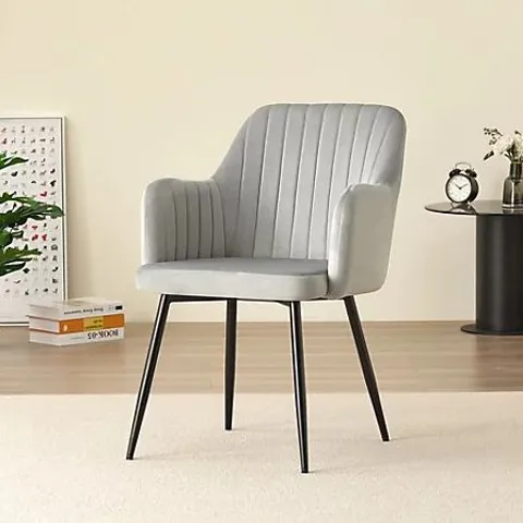 BOXED CHARLOTTE VELVET COMFORT DINING CHAIRS - GREY - SET OF 2 (1 BOX)