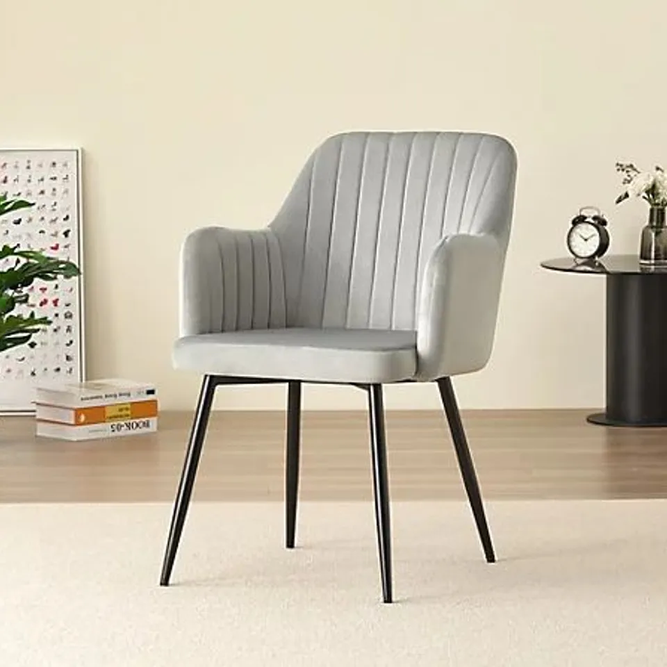 BOXED CHARLOTTE VELVET COMFORT DINING CHAIRS - GREY - SET OF 2 (1 BOX)