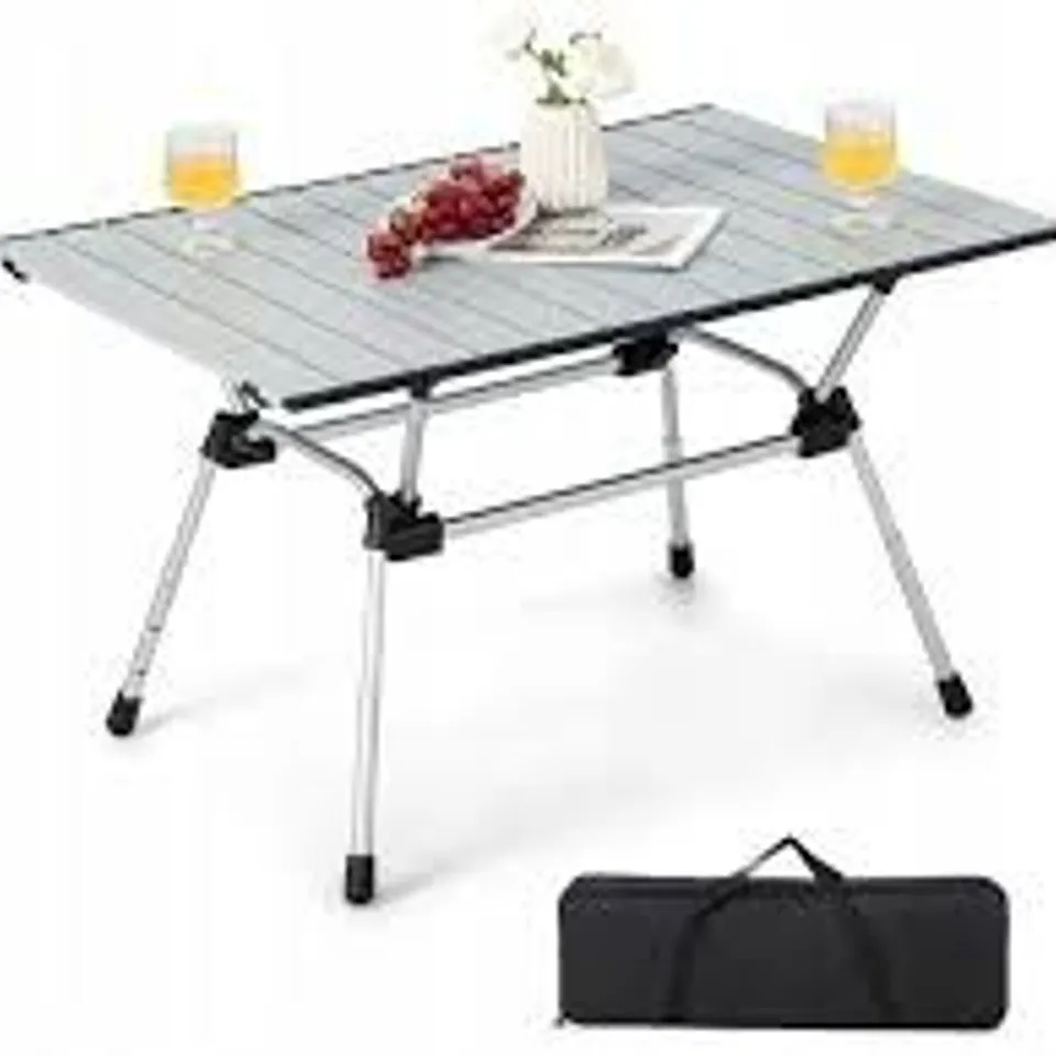 BOXED COSTWAY FOLDING HEAVY-DUTY ALUMINUM CAMPING TABLE WITH CARRYING BAG - SILVER (1 BOX)