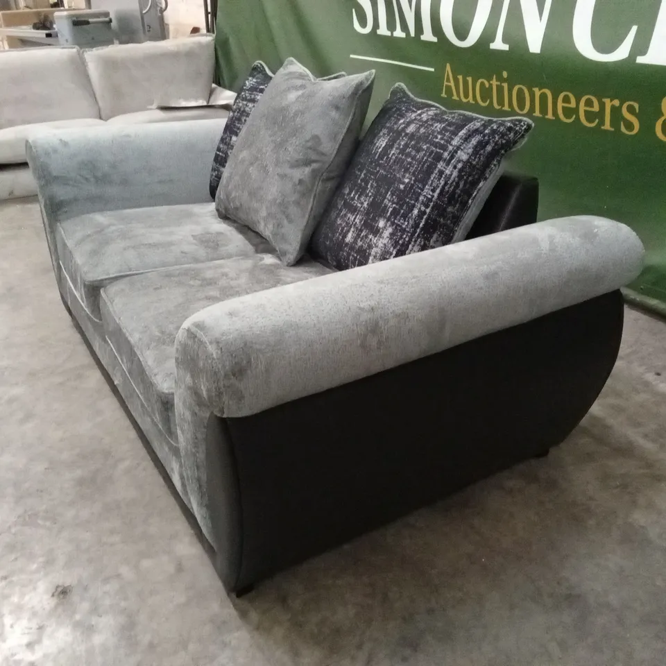 LANA FABRIC/FAUX LEATHER 2 SEATER SCATTERBACK SOFA - GREY RRP £579
