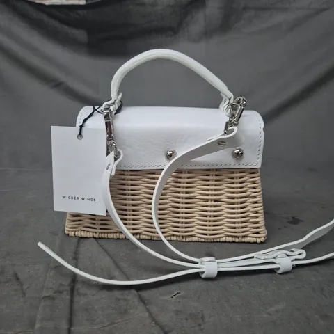 WICKER WINGS WHITE LEATHER-TRIM WICKER HANDBAG