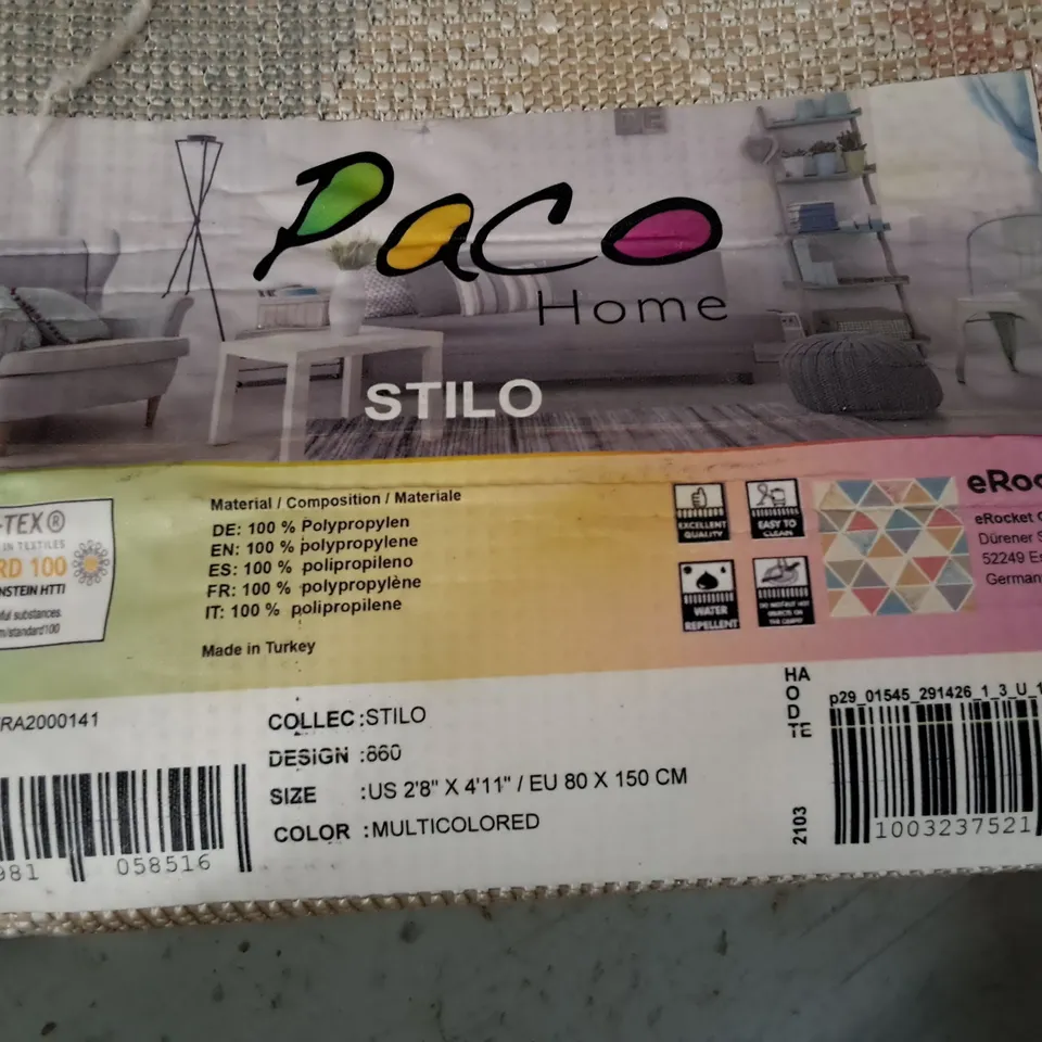 BRAND NEW PACO STILO MULTICOLOURED RUG - 80X150CM