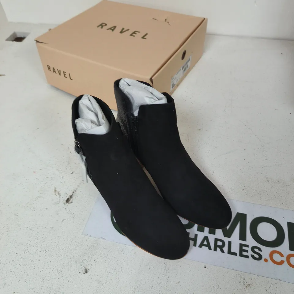 RAVEL BLACK SUEDE ANKLE BOOTS – UK 5 (EU 38)